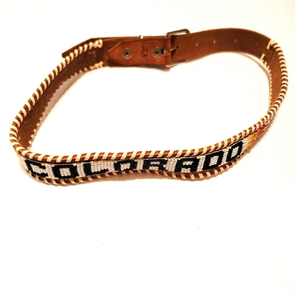 Vintage Accessories - VINTAGE Leather Beaded Colorado Belt